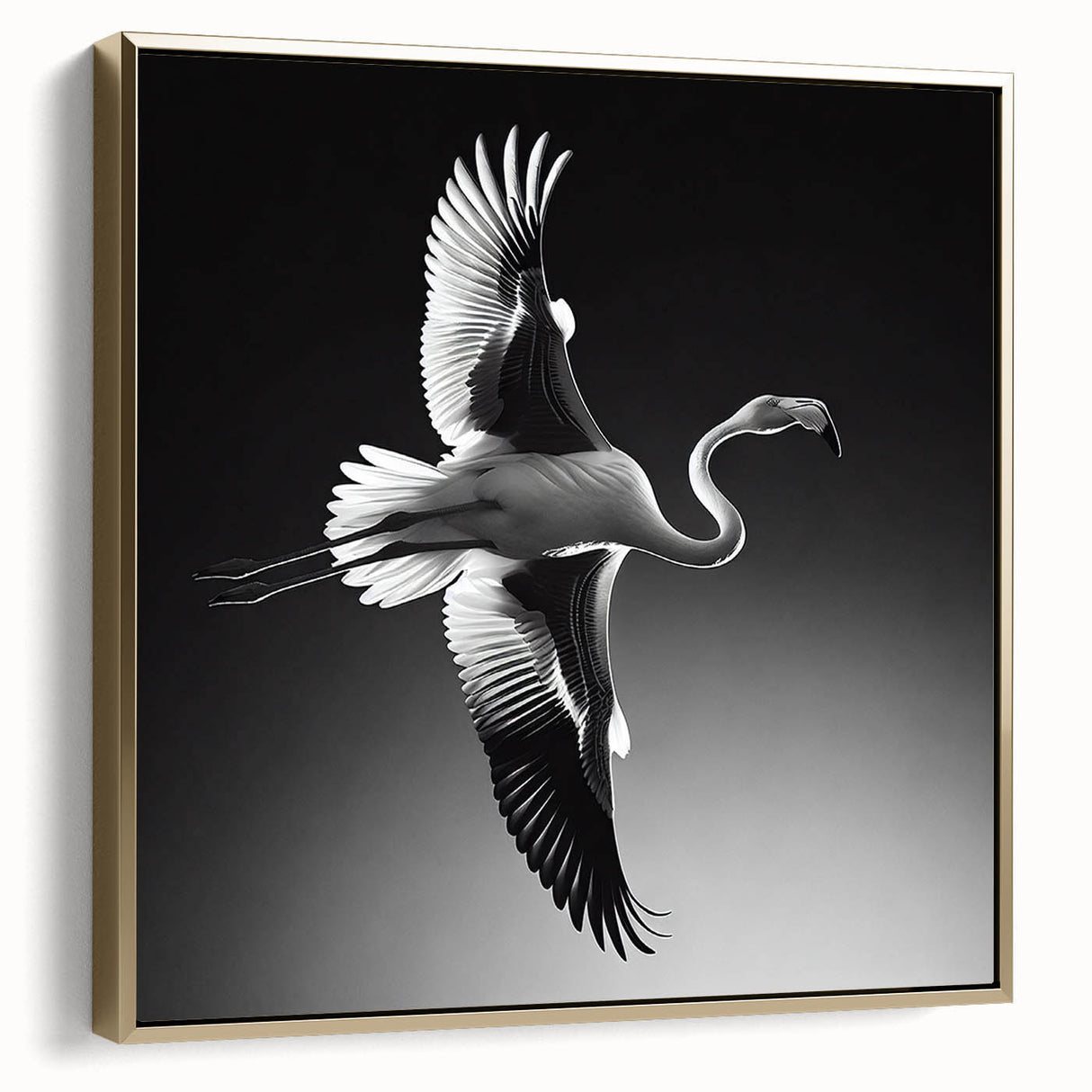 Flamingo-themed wall art design featuring vibrant pink and gold accents on a framed canvas, showcasing a stylish side view for modern home decor.