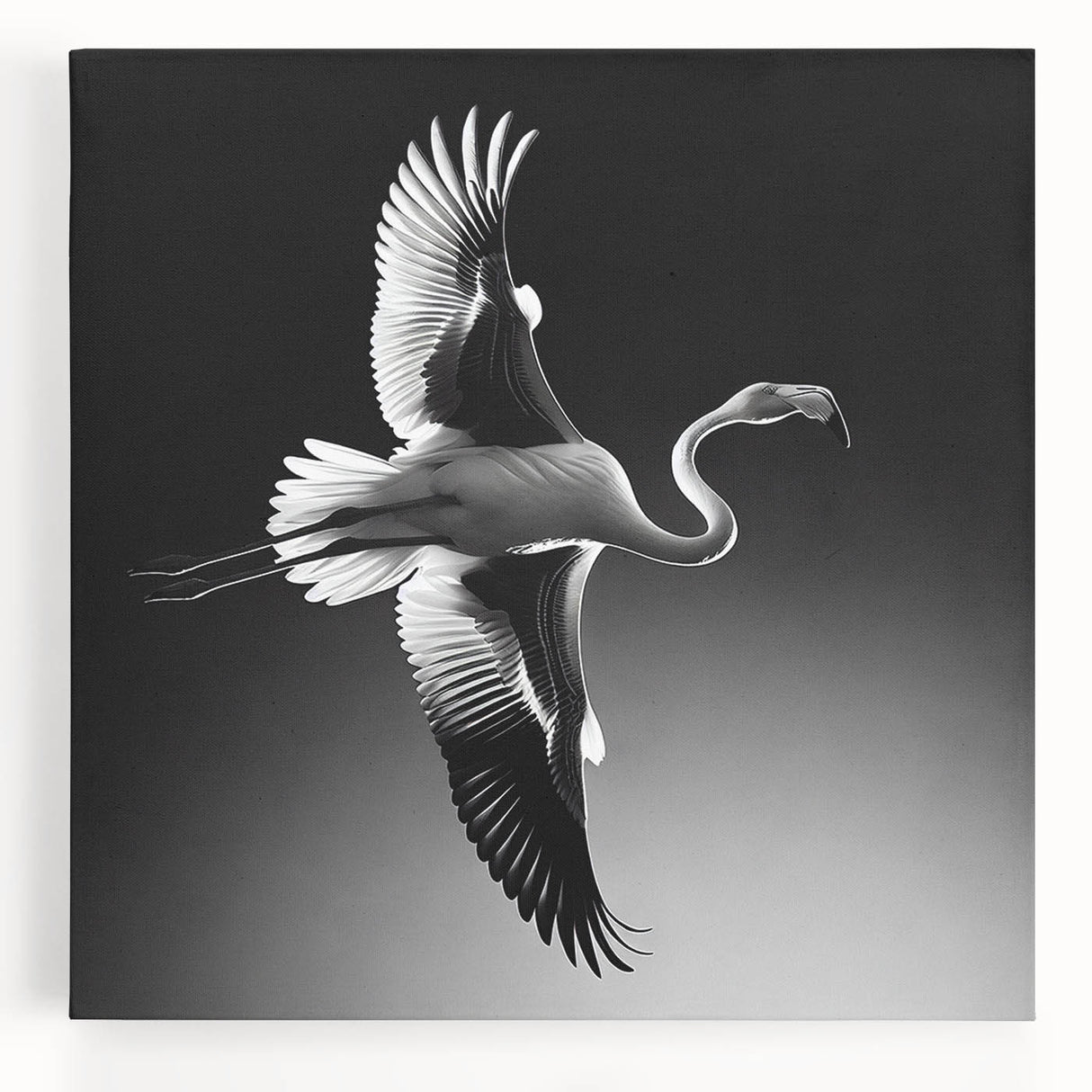 Vibrant flamingo wall art design on stretched canvas, showcasing bold pink hues and tropical foliage, perfect for enhancing modern home decor.
