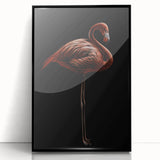 Framed wall art featuring a vibrant flamingo design in acrylic, set against a sleek black frame, ideal for modern decor and bird enthusiasts.