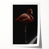 Vibrant flamingo design wall art print showcasing tropical colors, ideal for home decor, neatly rolled and ready for framing, enhancing any living space.