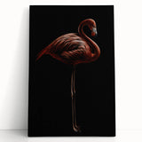 Stretched canvas wall art featuring a vibrant flamingo design, showcasing shades of pink and green against a neutral background, perfect for tropical-themed decor.