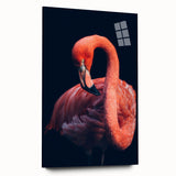 Colorful flamingo-themed wall art collection displayed in a sleek acrylic glass frame, showcasing vibrant pink and blue hues with a modern side view design.