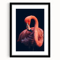 Framed wall art featuring a vibrant flamingo design in pink and green hues, showcased with a sleek black frame and white mat, perfect for modern decor.