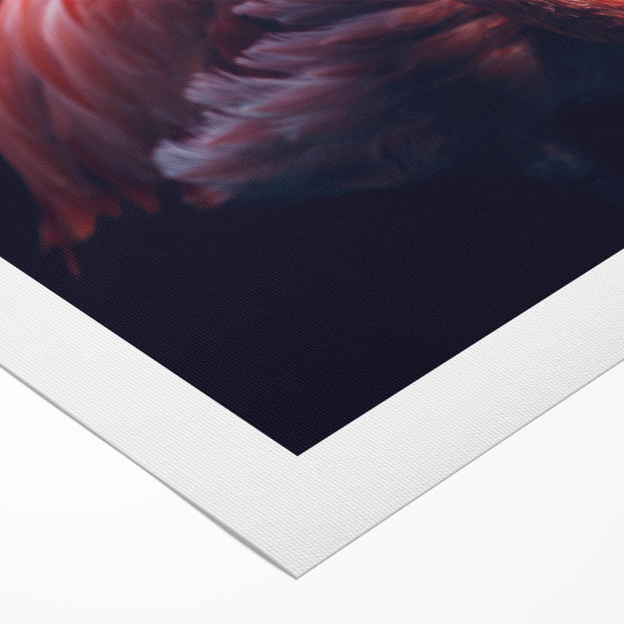 Vibrant flamingo wall art design on rolled canvas, showcasing pink and orange hues against a nature-inspired background, ideal for tropical-themed decor.