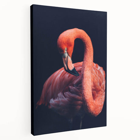Stretched canvas wall art featuring a vibrant flamingo design in pink and tropical colors, perfect for brightening living spaces and adding a touch of nature.