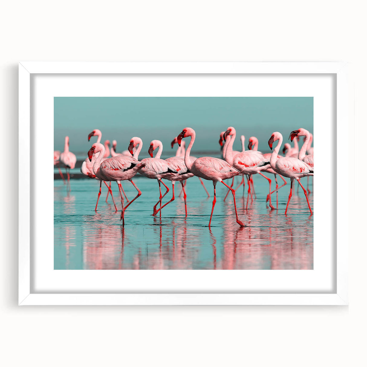 Framed wall art featuring a vibrant flamingo design against a white mat, perfect for adding a tropical touch to home decor. Ideal for bird lovers and art enthusiasts.