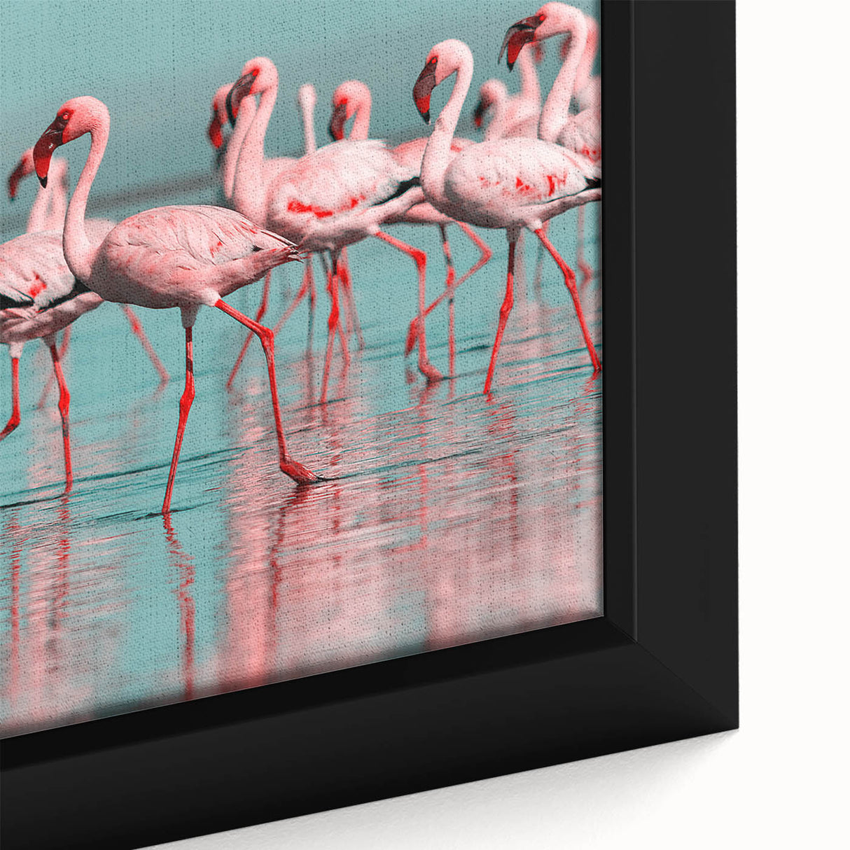 Framed canvas wall art featuring a vibrant flamingo design, showcasing intricate details and bold colors, perfect for adding a tropical touch to home decor.