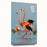 Elegant flamingo wall art collection displayed in an acrylic glass frame, showcasing vibrant pink hues and intricate design details, perfect for modern decor.