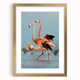 Framed wall art featuring a vibrant flamingo design in soft pink and gold accents, elegantly matted and showcasing a modern aesthetic perfect for home decor.