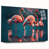Acrylic glass wall art design showcasing a vibrant flamingo collection in a side view, highlighted by colorful tropical elements and modern aesthetic appeal. Perfect for enhancing contemporary home decor.