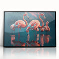 Framed wall art featuring a vibrant flamingo design in pink and black, showcasing an elegant acrylic finish. Perfect for adding a tropical touch to home decor.