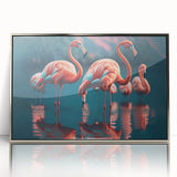 Framed wall art collection showcasing a vibrant flamingo design in a sleek silver acrylic frame, perfect for adding a touch of contemporary elegance to any space.