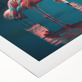 Vibrant rolled canvas wall art showcasing a colorful flamingo design, ideal for tropical-themed decor, presented in a protective cardboard tube.