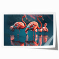 Flamingo-themed wall art collection featuring vibrant pink flamingos against a tropical background, ideal for adding a touch of nature to home decor.