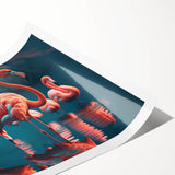 Vibrant rolled print of a flamingo design wall art collection featuring pink flamingos against a pastel background, ideal for modern decor. Perfect for adding a tropical touch to any space.