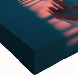 Close-up of a vibrant flamingo wall art design on stretched canvas, showcasing intricate details and bright colors, perfect for adding a tropical touch to any decor.