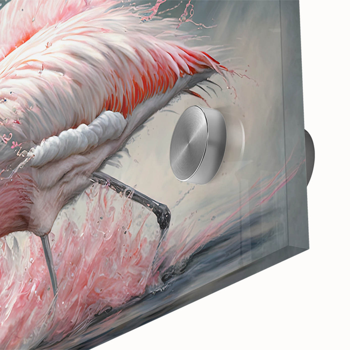 Close-up of vibrant acrylic wall art featuring a flamingo design, showcasing intricate details and colors, perfect for adding a tropical touch to home decor.