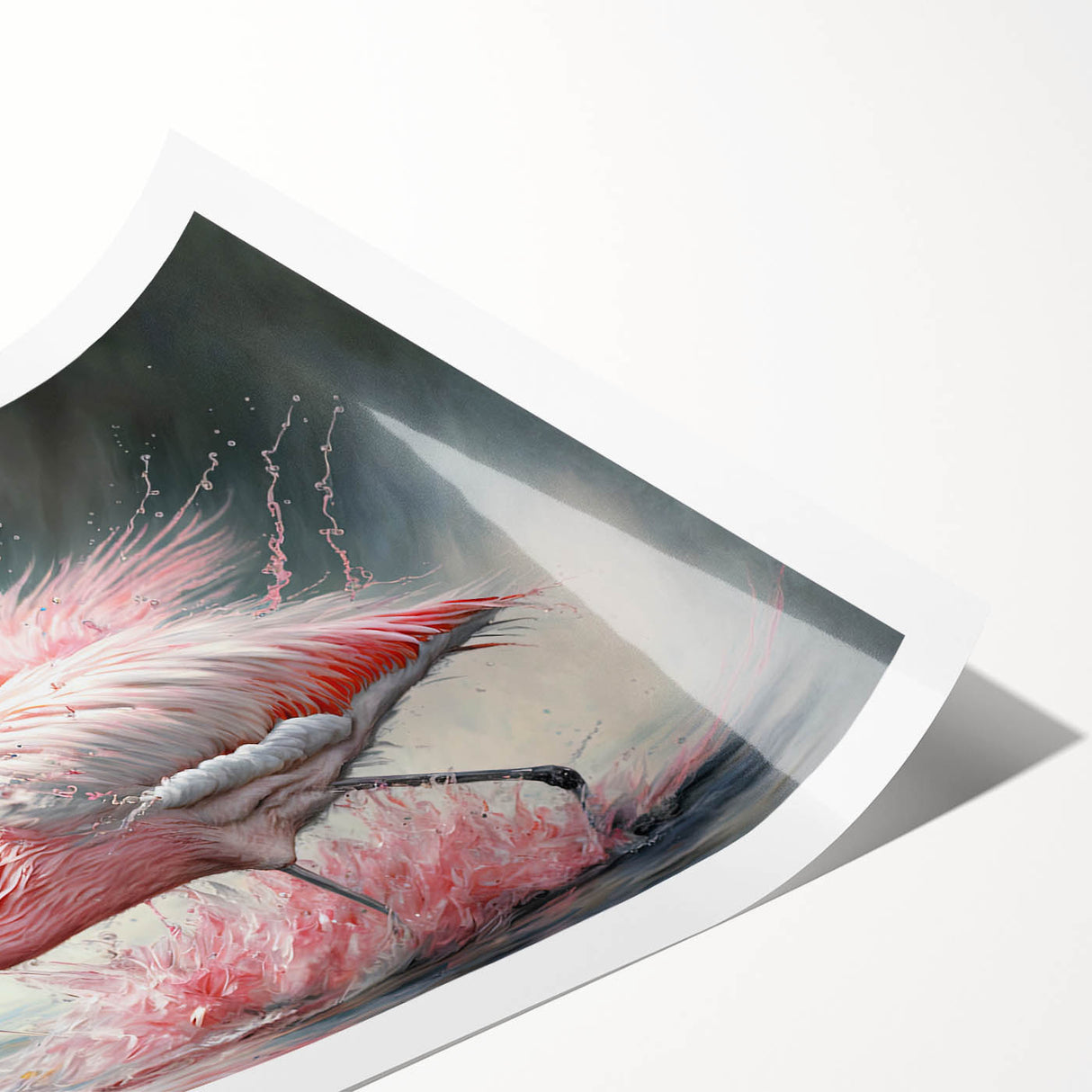 Flamingo-themed wall art design showcasing vibrant pink flamingos against a tropical background, ideal for home decor or art collections. High-quality rolled print.