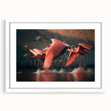 Framed wall art featuring a vibrant flamingo design with a white mat, showcasing tropical colors, perfect for adding a lively touch to home decor.