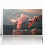 Framed wall art featuring a vibrant flamingo design in acrylic, showcasing a white frame and sleek front view, ideal for modern home decor accents.