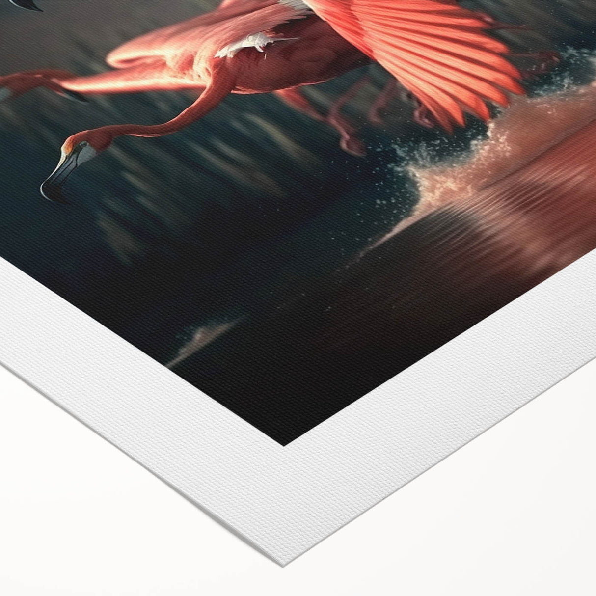 Flamingo-themed rolled canvas wall art showcasing vibrant pink and green colors, perfect for adding a tropical touch to home decor. Designed for easy display and style enhancement.