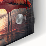 Close-up of a vibrant flamingo wall art collection, showcasing intricate acrylic glass detailing with bold colors and elegant design, perfect for home decor.