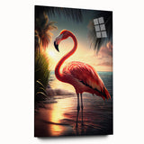 Colorful flamingo wall art design displayed in acrylic glass, showcasing a vibrant tropical aesthetic. Perfect for adding a chic touch to modern home decor.