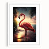 Framed wall art showcasing a vibrant flamingo design in a white mat, perfect for adding a tropical touch to home decor. Ideal for nature enthusiasts and modern interiors.