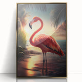 Framed acrylic wall art showcasing a vibrant flamingo design in gold accents, perfect for adding a tropical touch to modern home decor. Ideal for bird lovers and art enthusiasts.