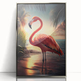 Framed wall art featuring a striking flamingo design set against a sleek silver background, perfect for adding a touch of elegance to modern interiors. Ideal for bird lovers and decor enthusiasts.