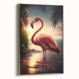 Framed wall art collection showcasing vibrant flamingo design on canvas, featuring a gold border, perfect for adding a tropical touch to home decor.