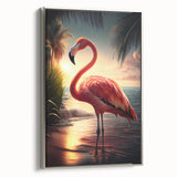 Framed canvas wall art showcasing a vibrant flamingo design in silver tones, ideal for modern home decor. Perfect for adding a tropical touch to living spaces.