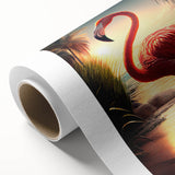 Vibrant rolled canvas art showcasing a tropical flamingo design in pink and green hues, perfect for adding a lively touch to home decor, packaged securely in a protective tube.