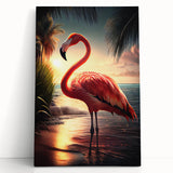 Stretched canvas wall art featuring a vibrant flamingo design, showcasing intricate details and bright colors, ideal for tropical or coastal decor.