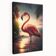 Stretched canvas wall art featuring a vibrant flamingo design with tropical colors, perfect for adding a lively touch to home decor. Ideal for bird lovers and beach-themed interiors.