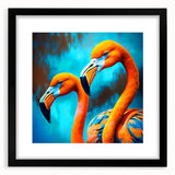 Framed wall art featuring a vibrant flamingo design, set against a sleek black mat, ideal for modern home decor. Perfect for adding a tropical touch to any space.