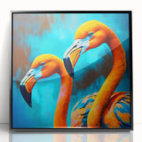 Framed wall art showcasing a vibrant flamingo design with a black border, perfect for adding a tropical touch to home decor. Ideal for bird lovers and interior design enthusiasts.