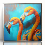 Framed acrylic wall art featuring a vibrant flamingo design with a silver border, perfect for adding a tropical touch to home decor. Ideal for bird lovers and modern interiors.