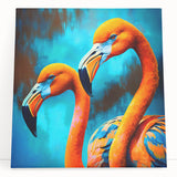 Stretched canvas wall art showcasing vibrant flamingo designs in pink and green hues, perfect for tropical-themed decor. Ideal for enhancing living spaces.