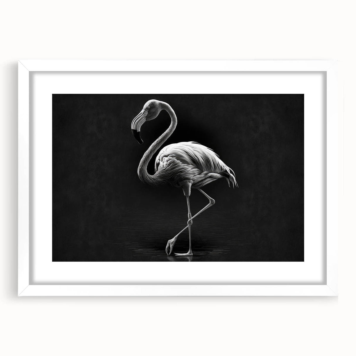 Framed wall art featuring a vibrant flamingo design in a contemporary style, set against a white background with a mat for added elegance. Perfect for modern home decor.