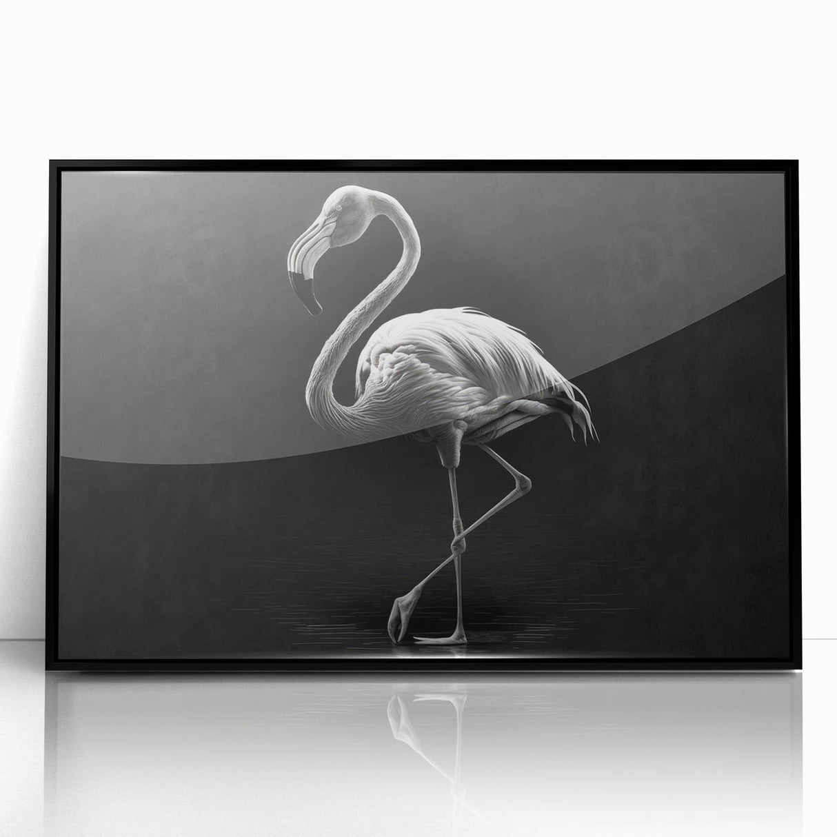 Framed acrylic wall art featuring a vibrant flamingo design in pink and green hues, presented in a sleek black frame, ideal for modern home decor.