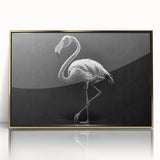 Framed wall art featuring a vibrant flamingo design in a gold-acrylic frame, showcasing colorful birds against a modern backdrop, perfect for stylish decor.