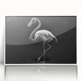 Framed wall art featuring a vibrant flamingo design with a white border, showcased against a minimalist backdrop, ideal for enhancing modern decor.