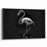 Framed canvas wall art showcasing a vibrant flamingo design, featuring bold pink and black colors, set against a minimalist background for modern decor.