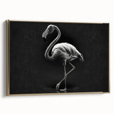 Framed canvas wall art showcasing a vibrant flamingo design with gold accents, ideal for chic home decor. Perfect blend of tropical vibes and modern elegance.