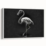 Framed canvas wall art featuring a vibrant flamingo design against a white backdrop, ideal for adding a tropical touch to modern decor. The artwork showcases intricate details and bold colors, enhancing any living space with a stylish, nature-inspired look.