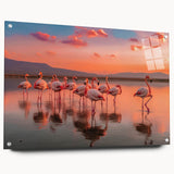 Flamingo wall art collection displayed in a side view, featuring vibrant pink and green colors, elegantly framed with pins, perfect for modern decor.