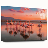Vibrant flamingo-themed wall art collection displayed in acrylic glass, showcasing a side view without pins, perfect for chic home decor. Ideal for animal lovers.