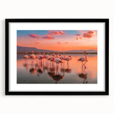 Framed wall art collection featuring a vibrant flamingo design, displayed with a sleek black frame and matting, perfect for modern home decor.