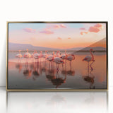 Framed wall art featuring a vibrant flamingo design with gold accents, ideal for modern decor. The acrylic finish adds a sleek touch, enhancing any interior space.